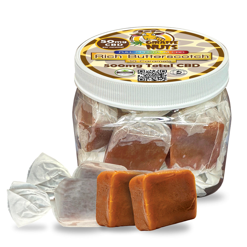 50mg CBD JUMBO Caramels - Rich Butterscotch - 10 Piece Jar