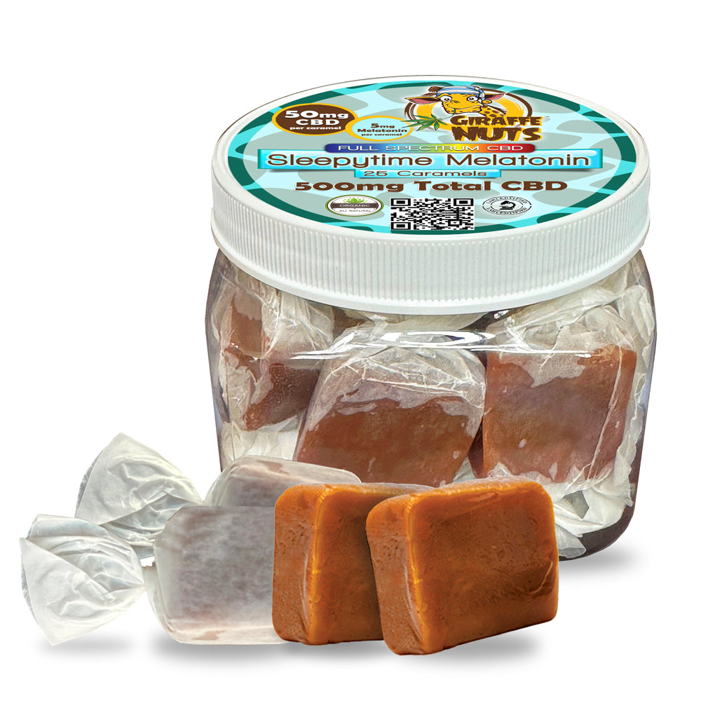 50mg CBD JUMBO Caramels - Sleepytime 5mg Melatonin - 10 Piece Jar