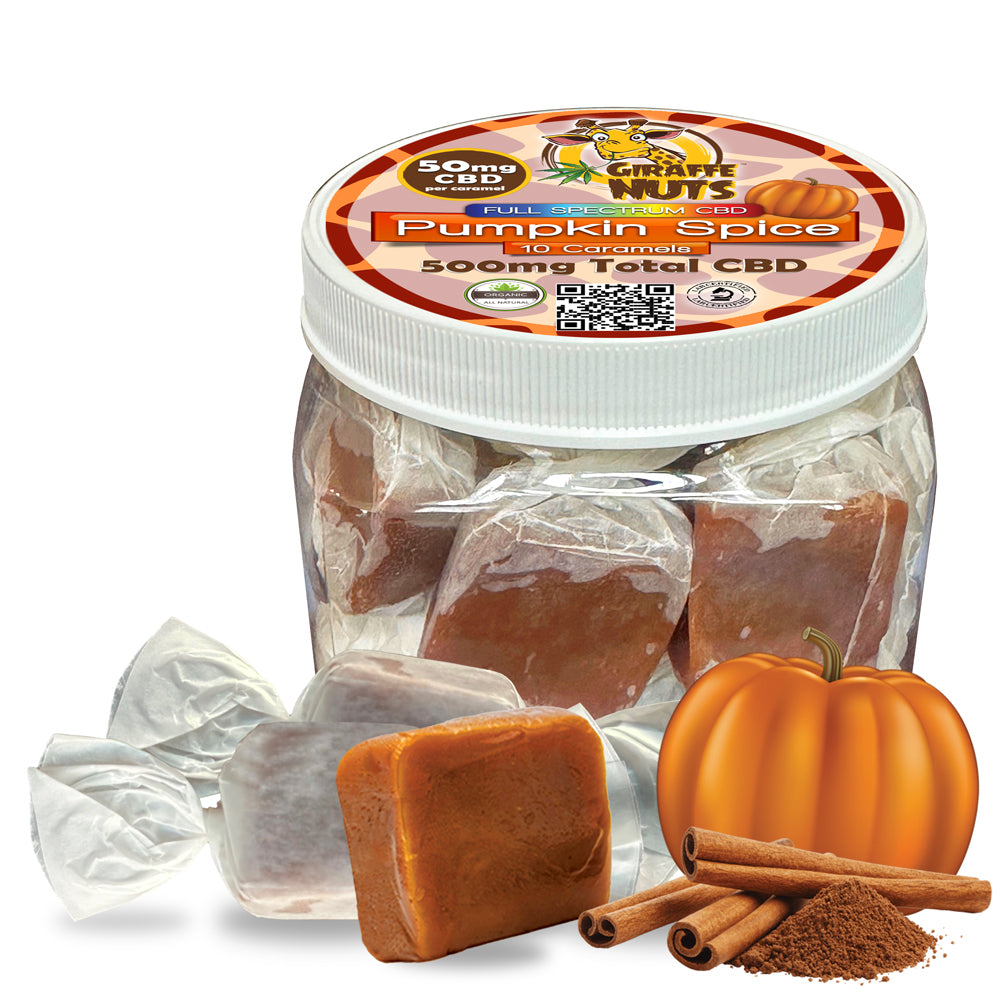 50mg CBD JUMBO Caramels - Pumpkin Spice - 10 Piece Jar