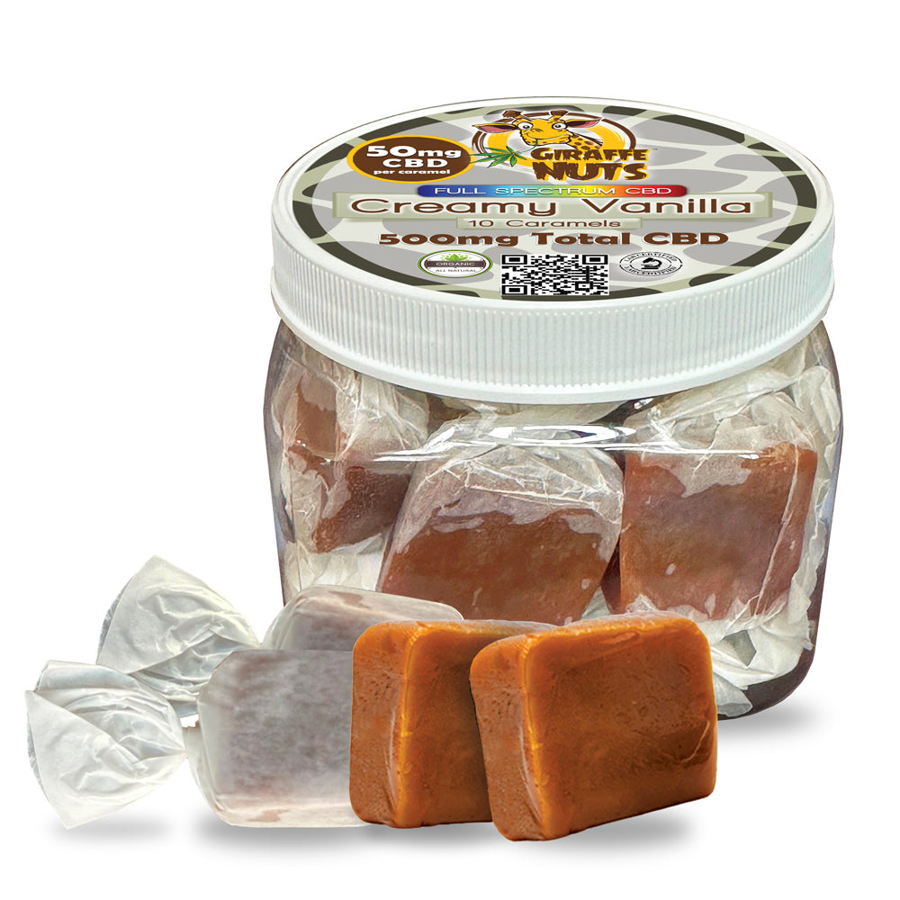 50mg CBD JUMBO Caramels - Creamy Vanilla - 10 Piece Jar