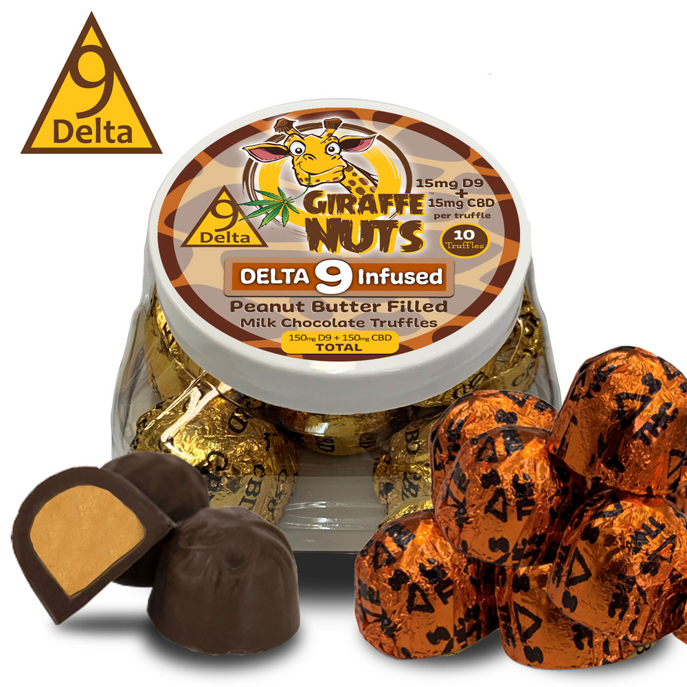 
                      
                        ΔDELTA 9 Milk Chocolate Peanut Butter Truffles - 15mg D9+15mg CBD - 10 COUNT JAR
                      
                    