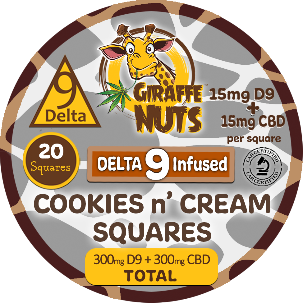 
                      
                        Δ DELTA 9 Cookies n' Cream Squares - 15mg Delta9 THC + 15mg CBD Per Square
                      
                    