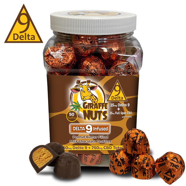 ΔDELTA 9 Milk Chocolate Peanut Butter Truffles - 15mg D9+15mg CBD - 50 COUNT JAR