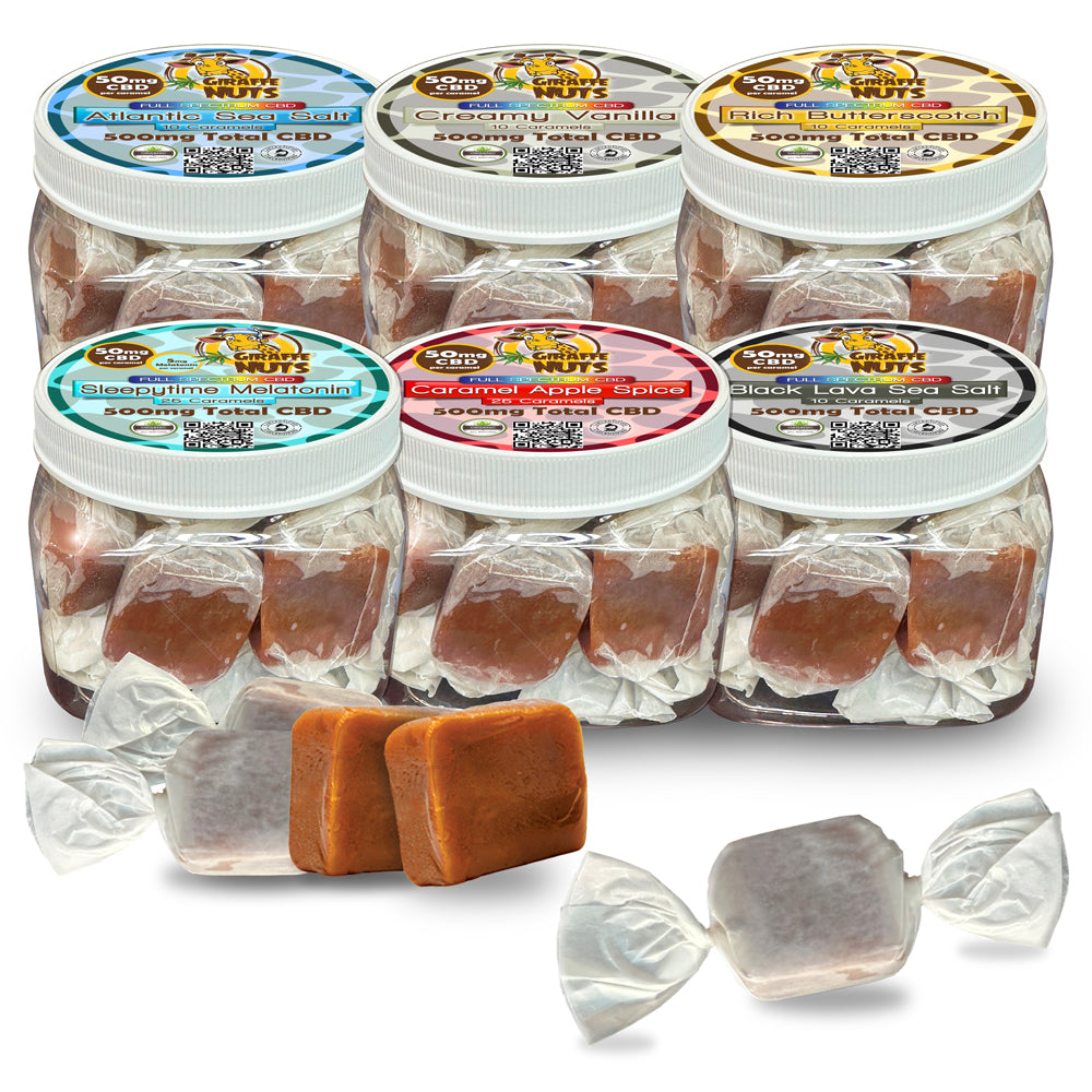 SIX PACK - 10 Piece Jars - 50mg CBD JUMBO Caramels