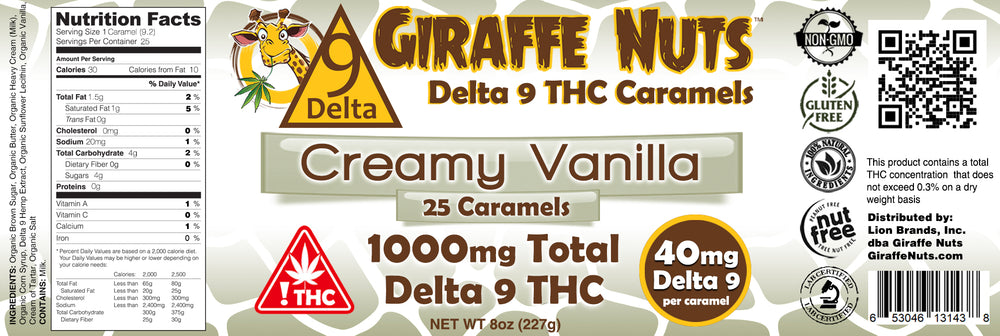 
                      
                        40mg Delta 9 Deluxe Caramels - 1000mg D9 Total - 25 Count Jar - Vanilla
                      
                    