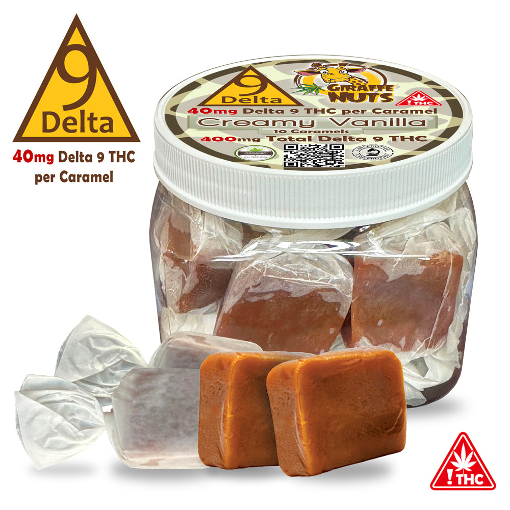 40mg Delta 9 Deluxe Caramels - 400mg D9 Total - 10 Count Jar - Vanilla