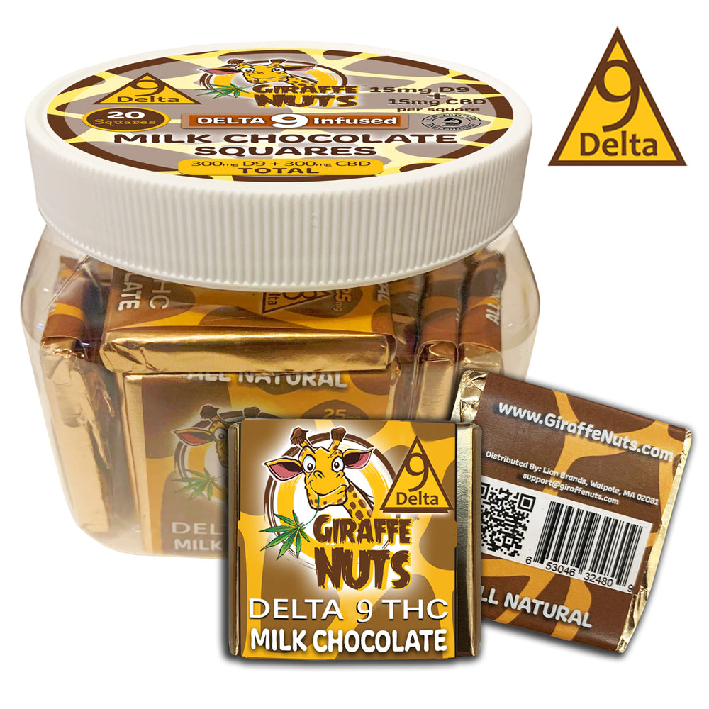 Δ DELTA 9 Milk Chocolate Squares – 15mg D9 THC + 15mg CBD Per Square