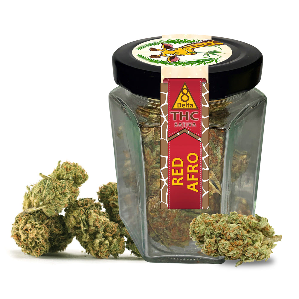 ΔDELTA 8 Organic Flower Nugs - RED AFRO Sativa - 1/4 Ounce