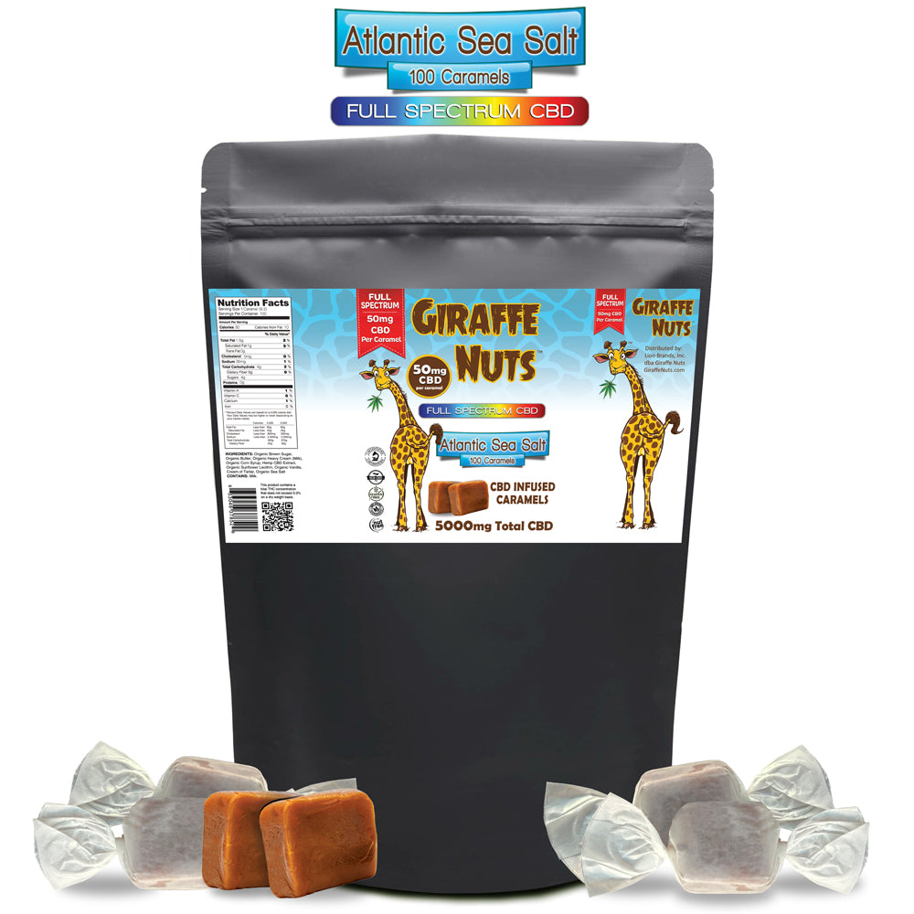 50mg CBD JUMBO Caramels - Atlantic Sea Salt - 100 Piece MEGA Pouch