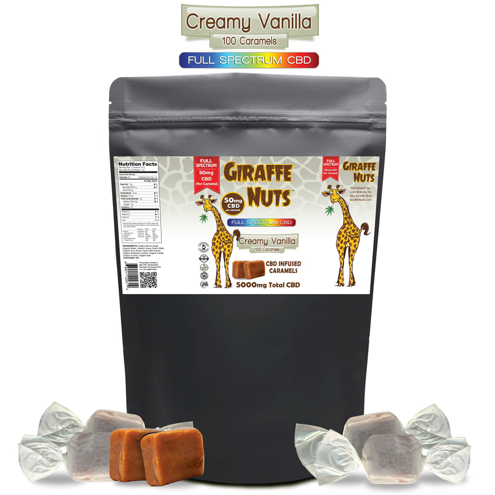 50mg CBD JUMBO Caramels - Creamy Vanilla - 100 Piece MEGA Pouch