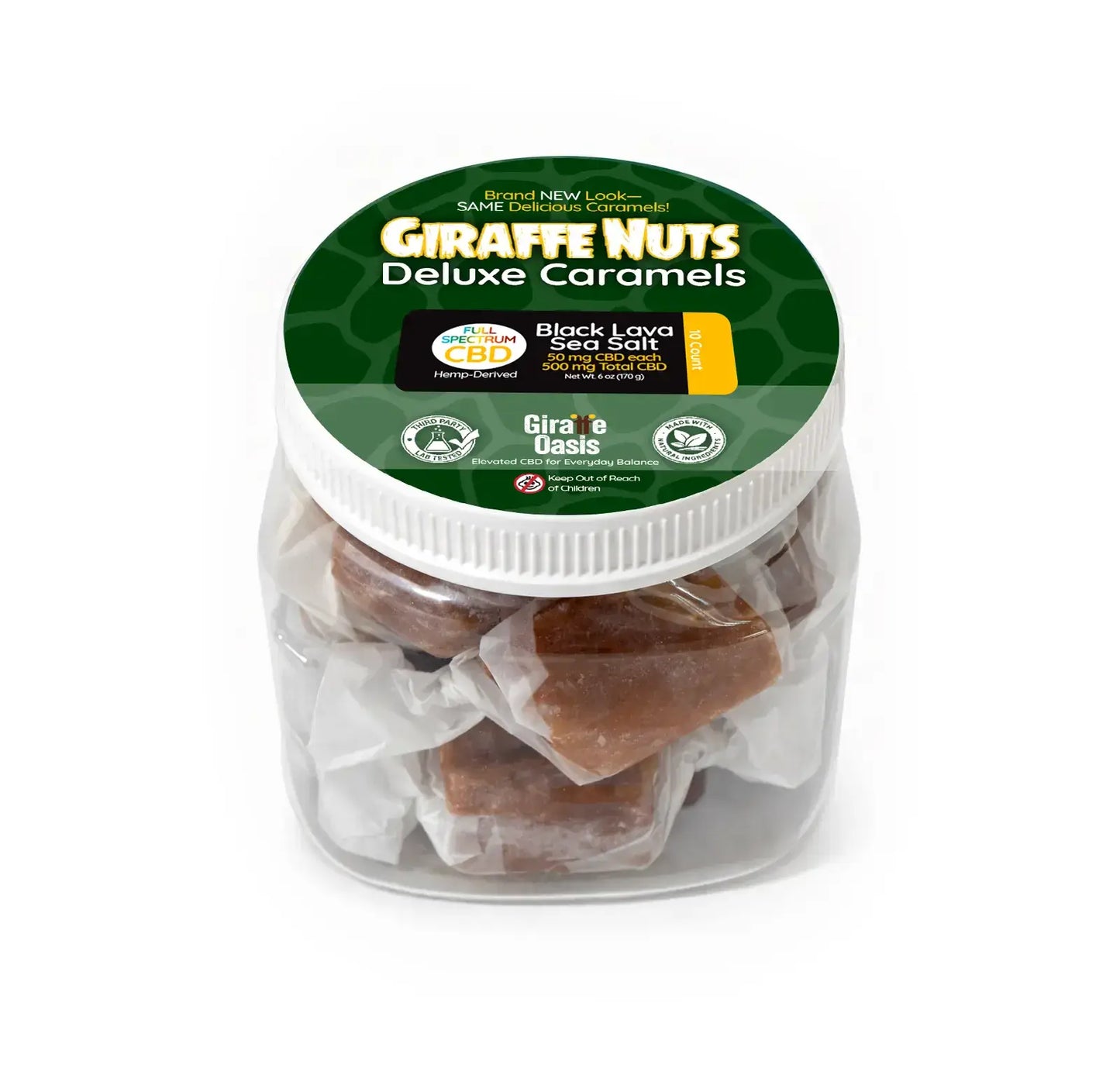 CBD Caramels | Black Lava Sea Salt | 10 Count | Giraffe Nuts
