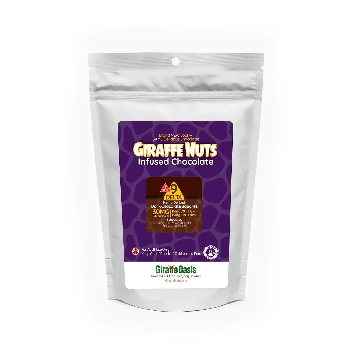 Delta-9 THC Dark Chocolate Squares with CBD | 6 Count | Giraffe Nuts